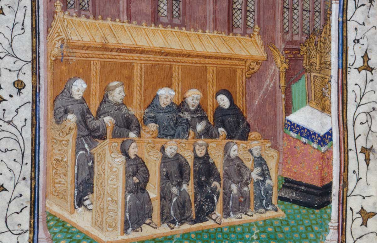monastic choir, from the Psalter of Henry VI, French, c.1420.
