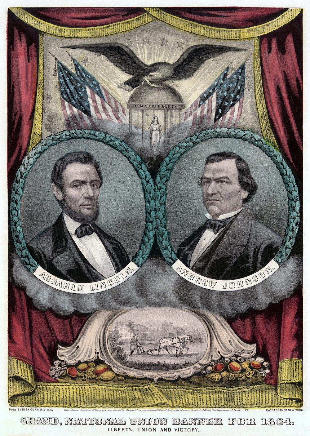 Poster for the Lincoln and Johnson ticket by Currier and Ives, 1864.