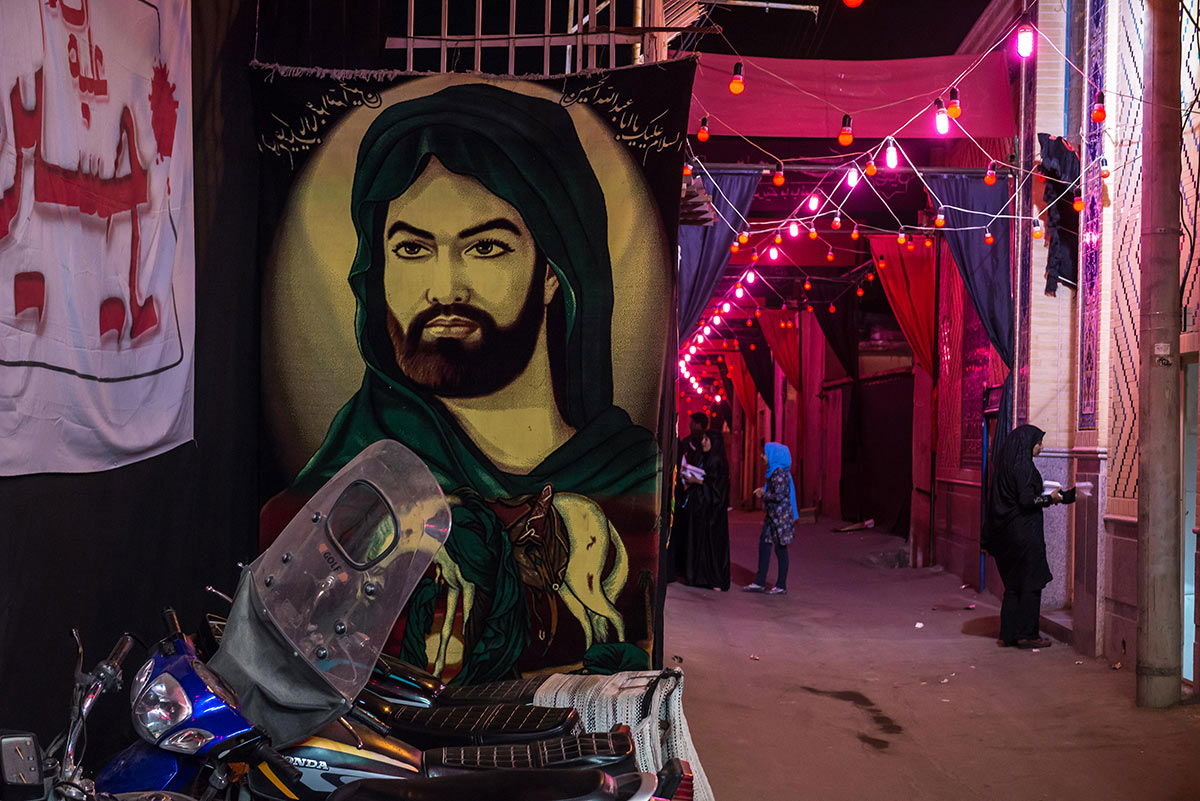 Shia reverence: portrait of Imam Husayn ibn Ali, son of Ali ibn Abi Talib, on a street in Kashan, Iran.