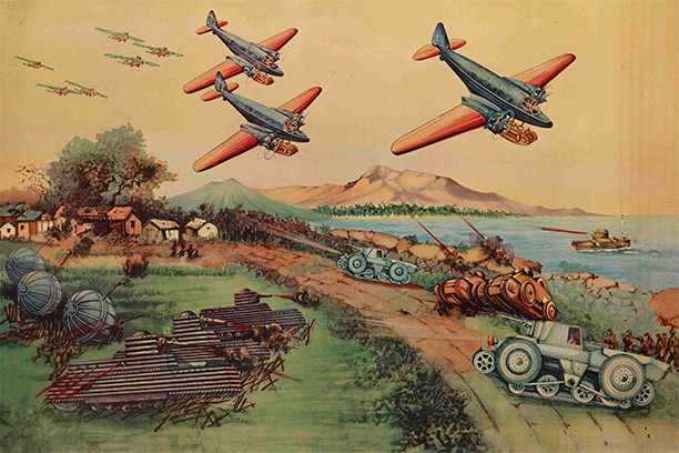 Big tank battle (detail) Poster; Made in Shanghai. Ink and colour on paper © The Trustees of the British Museum