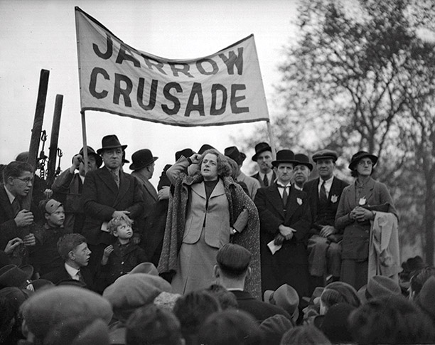 Ellen Wilkinson MP addresses the Jarrow marchers in Hyde Park, 1936