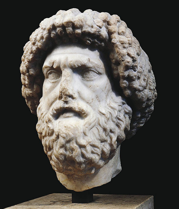 Marble head found in Algeria of Juba I, King of Numidia, 1st century BC.