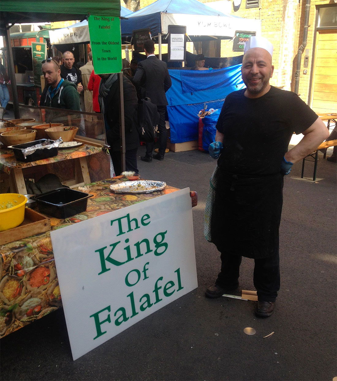 All hail the King: a market stall in Leather Lane, London, 2017.