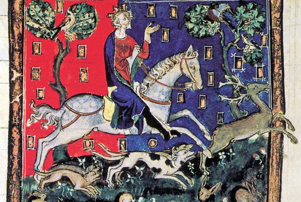 A painting of King John on a stag hunt