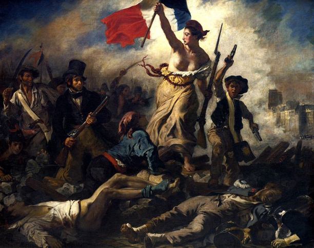 'Liberty Leading the People, July 28th, 1830': a highly romantic depiction of the 1830 Revolution by Delacroix.