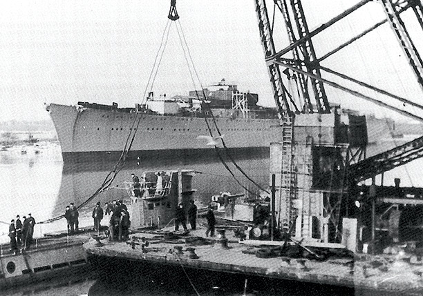 The Lützow under construction at the Deschimag yard in Bremen. From 'Heavy Cruisers of the Admiral Hipper class' by Gerhard Koop