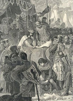 John of England signs Magna Carta. Illustration from Cassell