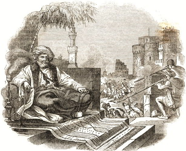 Muhammad Ali, the Ottoman viceroy of Egypt, looks on as Mameluke leaders are massacred on his orders, in a contemporary engraving.