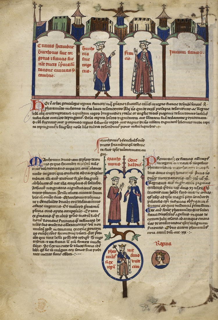 Royal genealogy from a compendium of Bernard Gui's historical works, 14th century.