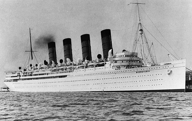 RMS Mauretania in white paint, sometime in the 1930s