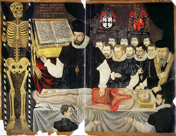 John Banister, admitted to the company of Barber Surgones in 1572, dissecting the body of a criminal