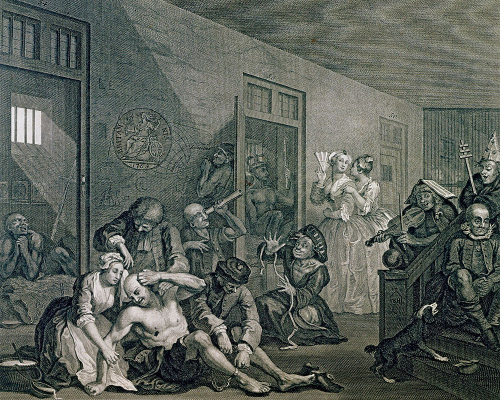 ‘The Rake in Bedlam’, from Hogarth’s  A Rake’s Progress, 1763. © Bridgeman Images.