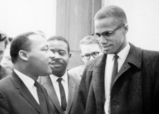 Martin Luther King, Jr. and Malcolm X meet before a press conference. Both men had come to hear the Senate debate on the Civil Rights Act of 1964. This was the only time the two men ever met; their meeting lasted only one minute.