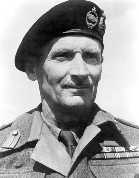 Bernard Law Montgomery wearing his beret with two cap badges.