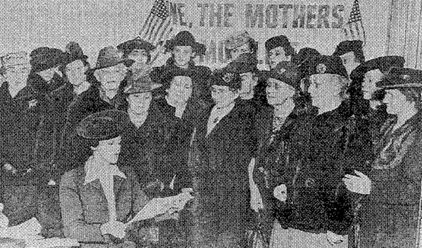 February 1941: Barbara Withrop gives last-minute instructions to volunteers departing for Washington D.C. to protest Lend-Lease.