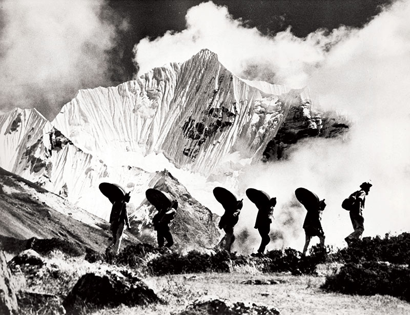 Toni Hagen leads a surveying expedition near the Ganja La pass, 1958.  
