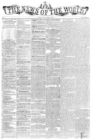 Front page of the first issue of the News of the World
