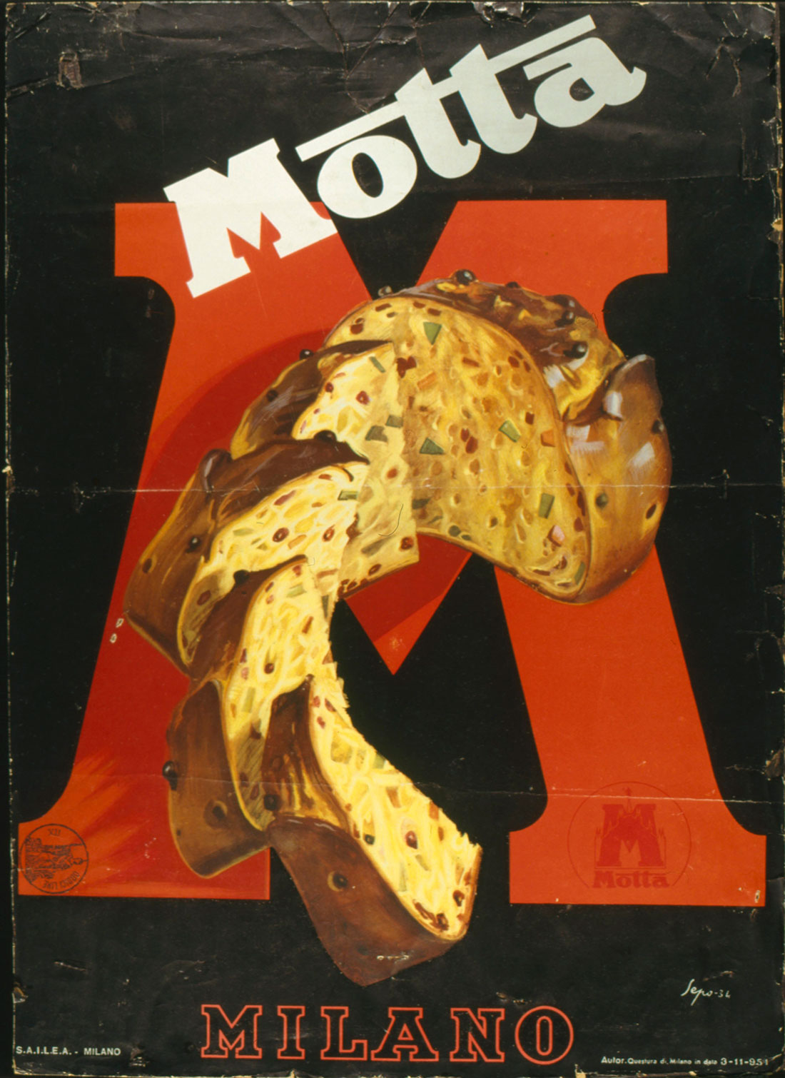 Poster design for the Motta bakery in Milan, by Sepo, 1934.