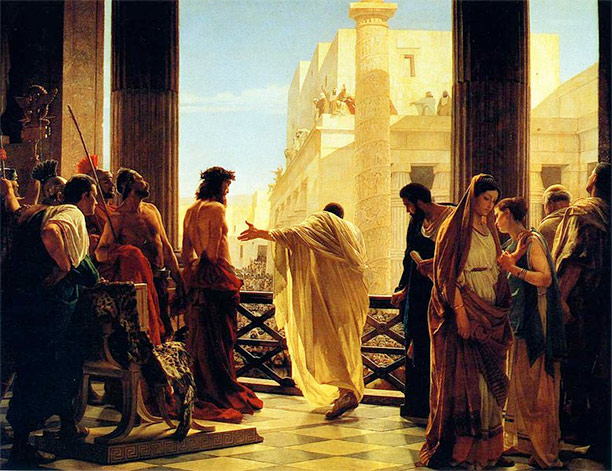 Ecce Homo ("Behold the Man"), Antonio Ciseri's depiction of Pilate presenting a scourged Jesus to the people of Jerusalem.