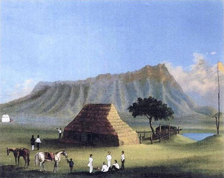 Smallpox quarantine station in Hawaii, by Paul Emmert, 1853