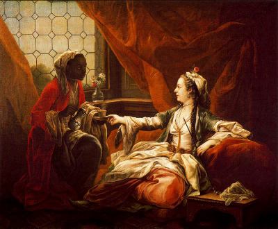 Madame de Pompadour portrayed as a Turkish lady in 1747 by Charles André van Loo, an example of Orientalism in early modern France.