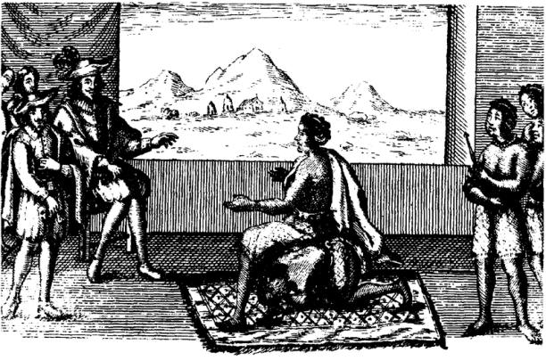 Queen Nzinga in peace negotiations with the Portuguese governor in Luanda, 1657.
