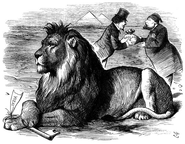 Disraeli buys the khedive's shares in the Suez Canal. A 'Punch' cartoon of February 1876 entitled 'The Lion's Share'.
