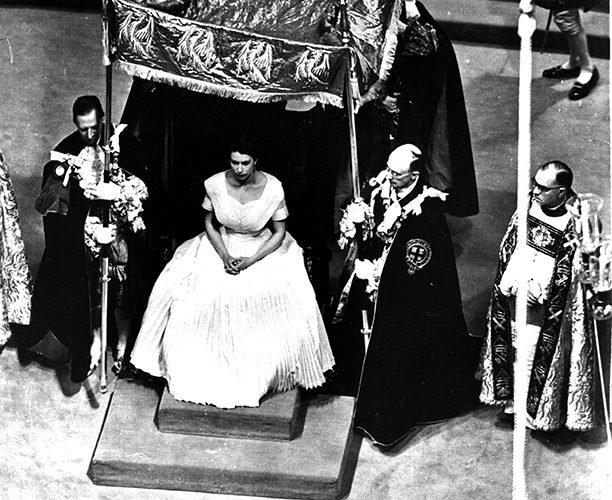 Elizabeth II at her coronation, Westminster Abbey, June 2nd, 1953. Getty Images/Hulton Archive