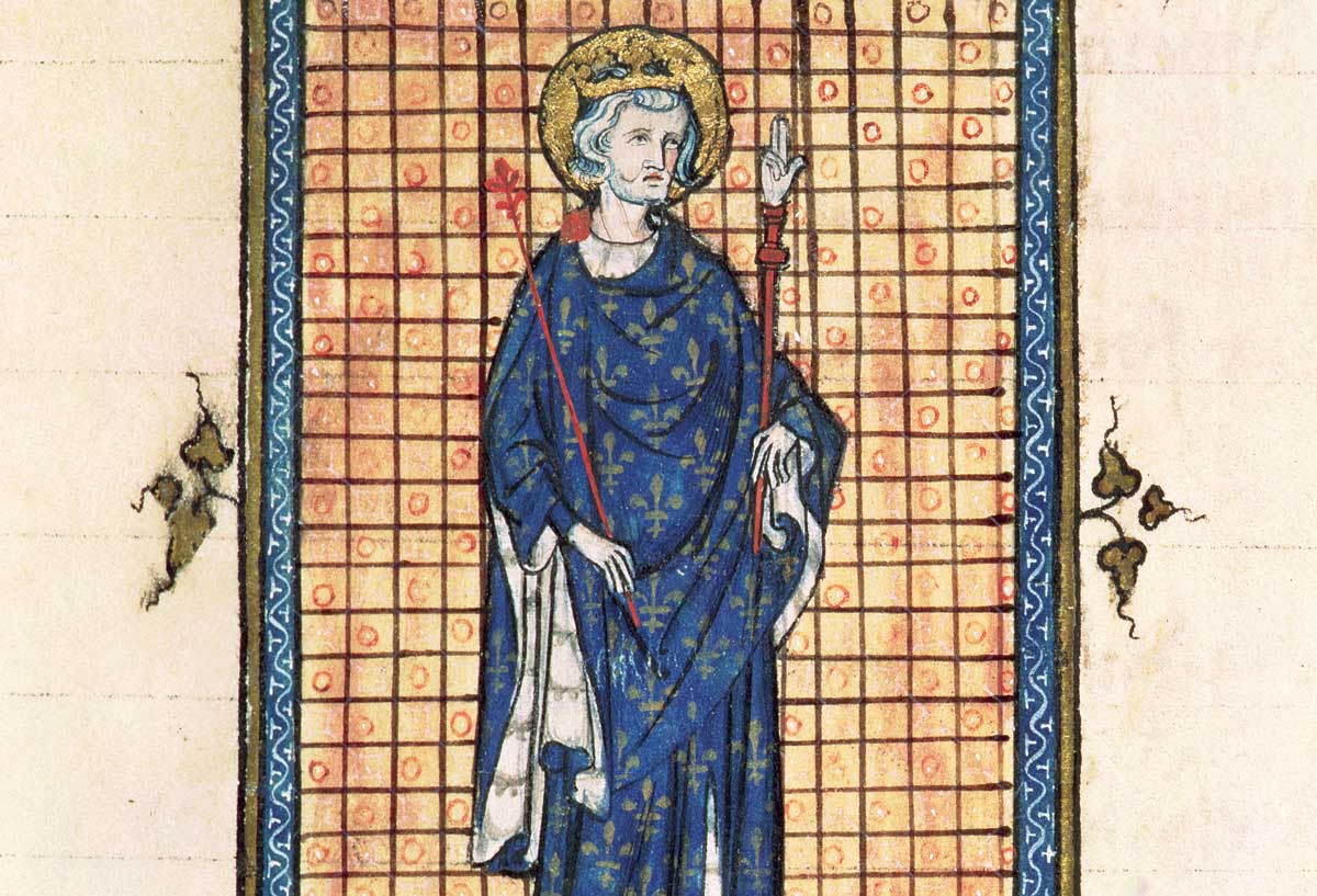 Spreading the word: Louis carrying the Sceptre and Hand of Justice from Registre des Ordonnances de l’Hôtel du Roi, c.1320