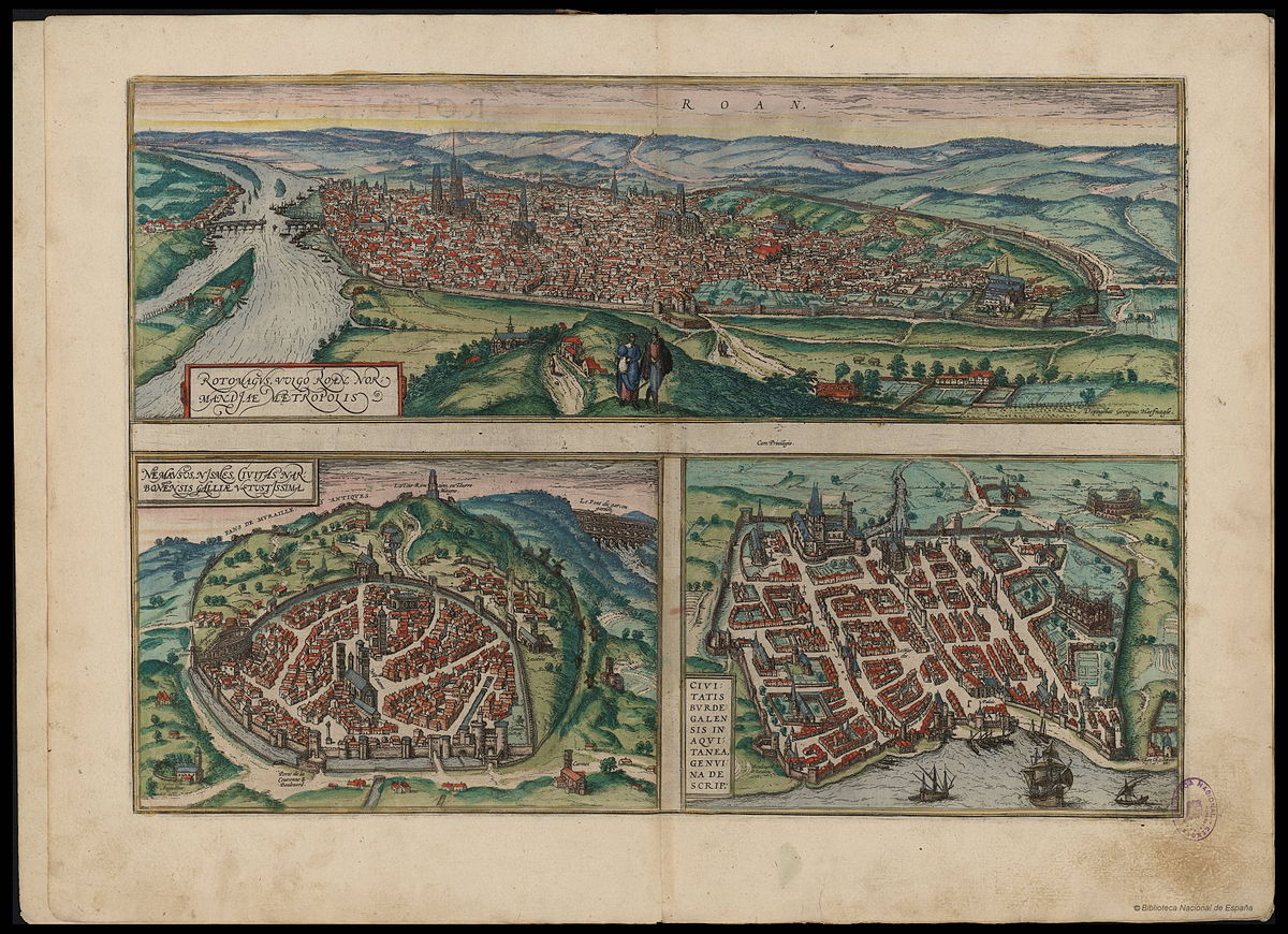 Map of Nîmes and its walls, after Sebastian Münster (1569), 1572.
