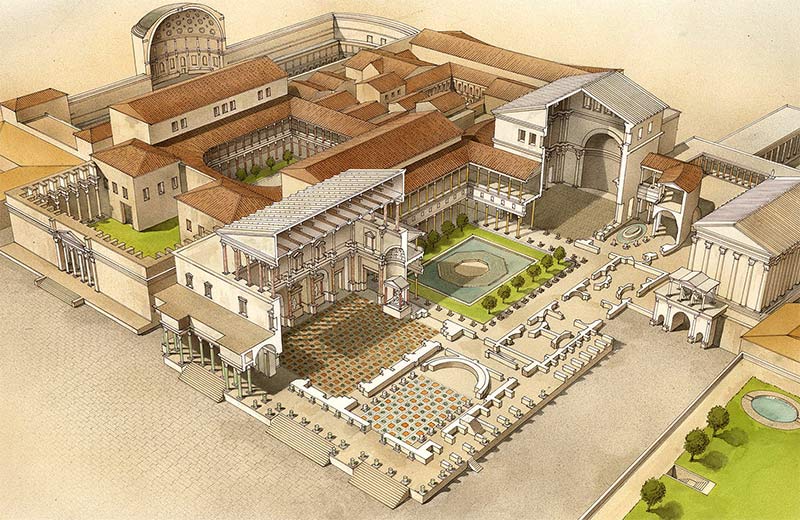 Palatium, domus Augustiana, AD 117-138. Reconstruction by D. Bruno, illustration by Inklink.