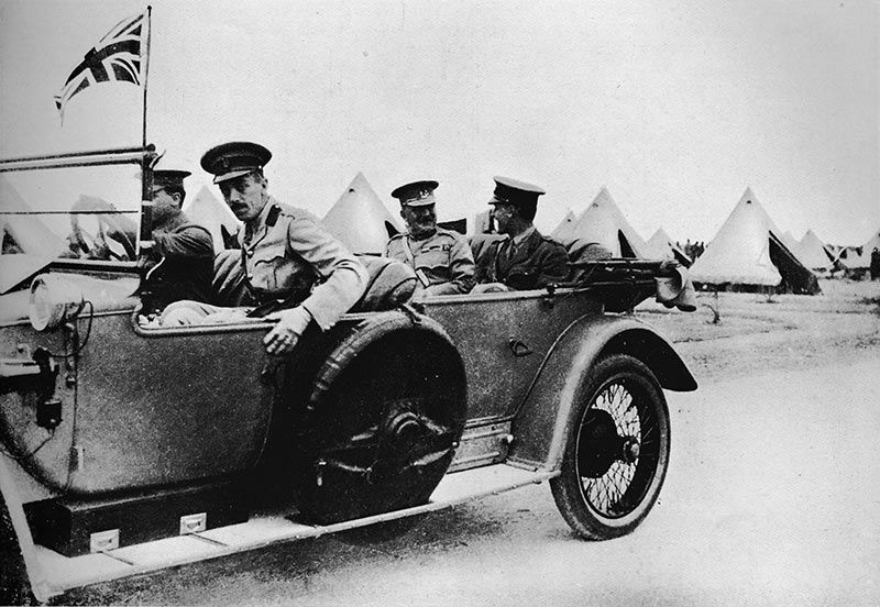 General Sir John Maxwell, commander of Egyptian troops, motoring through one of the camps, 1915. 