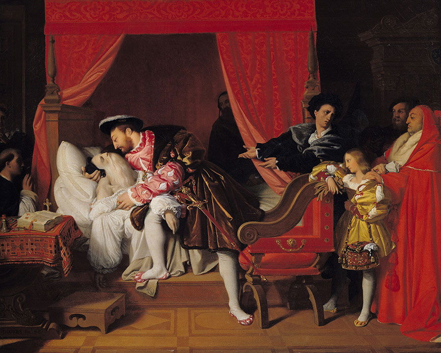 Francis I (1494-1547) Receives the Last Breaths of Leonardo da Vinci, by Jean Auguste Ingres, 1818.