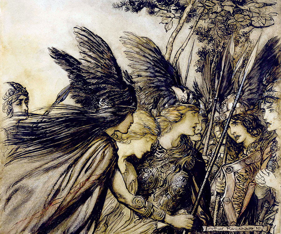 ‘Brunnhilde Implores the Valkyries’, from Richard Wagner’s Das Rheingold and Die Walküre, 1910 edition.