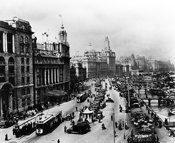 Shanghai's Bund around 1910, with the dome of the Hong Kong and Shanghai Bank at the centre. Getty Images/Popperfoto