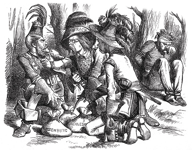 'Brigands dividing the spoil', a Punch cartoon of 1864 shows Prussia taking the lion's share. 