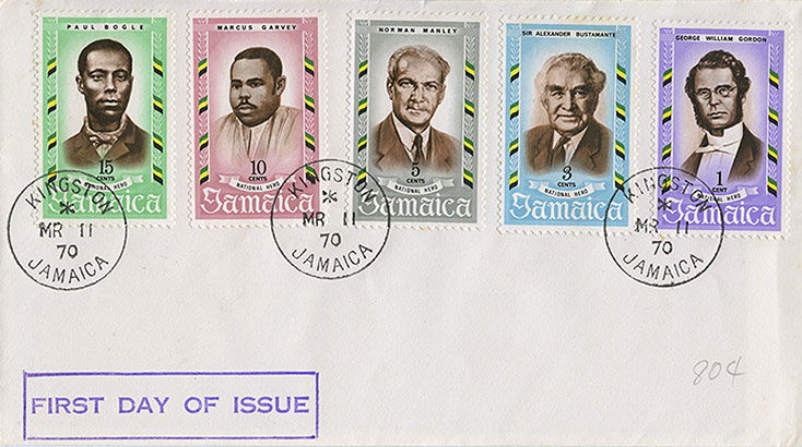 First day of issue National Hero stamps, 1970.