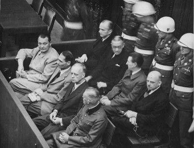 Defendants in the dock at the Nuremberg Trials, 1945.