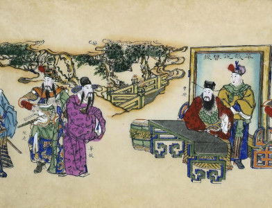 Cao Cao meeting with politician Hua Xin, Chinese, late 19th-early 20th century.
