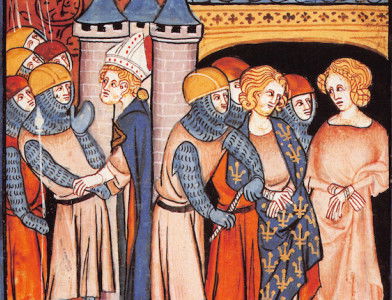 The capture of Charles of Lorraine by supporters of Hugh Capet, from the Chroniques de France  ou de Saint Denis, 14th century. APR/Gamma-Rapho/Getty Images.