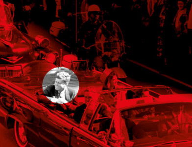 John F. Kennedy in the presidential limousine before his assassination on 22 November 1963. Kennedy’s wife Jacqueline sits next to him; Texas Governor John Connally and his wife, Nellie, are in front. World History Archive/Alamy Stock Photo.