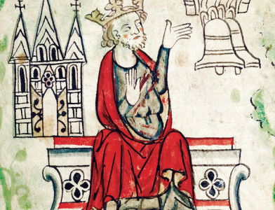 Visionary: Henry III and the facade of Westminster Abbey, from the Chronicle of England, by Peter Langtoft, 1307-27. incamerastock/Alamy Stock Photo