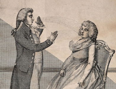 A hypnotist using the ‘animal magnetism’ method, engraving after Daniel Dodd, 1802. Wellcome Collection. Public Domain.
