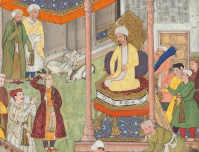 Babur receives booty and Humayun’s salute after the victory over Ibrahim Lodi in 1526, c.1596-1604. The Cleveland Museum of Art. Public Domain.
