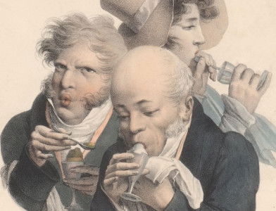 Two men and a woman eat ice cream, by Louis-Léopold Boilly, 1825. RIjksmuseum. Public Domain.