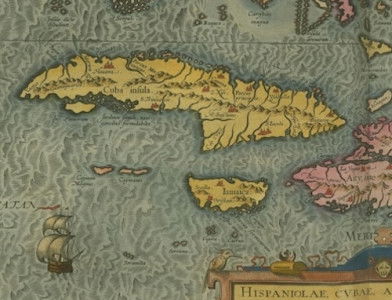 A map of Hispaniola, Cuba and Western Mexico, by Abraham Ortelius. 1598. John Carter Brown Liberary at Brown University. Public Domain.