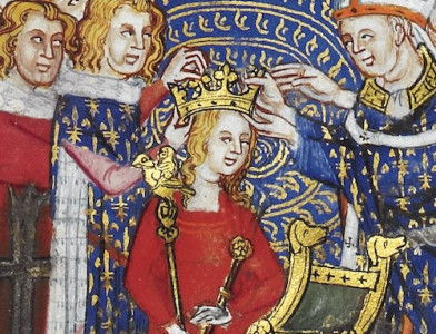 The archbishop of Rheims crowning a queen, from The Coronation Book of Charles V, King of France, c.1365-80.