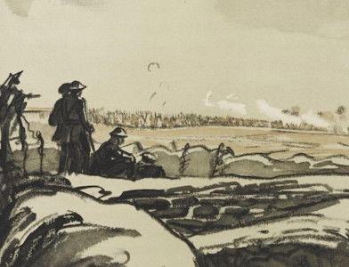 The Battle of the Somme, by Sir David Muirhead Bone, 1916. Royal Albert Memorial Museum & Art Gallery. Public Domain.