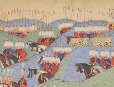 The Ottoman army escorting Süleyman's body back to Istanbul, Qāsim al-Ḥusaynī al-`Arīdī al-Qazvīnī, 1579. Chester Beatty (CC BY 4.0).