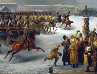 Life Guards Horse Regiment during the Uprising of December 14, 1825, Senate Square St Petersburg, by Georg Wilhelm Timm, 19th century. Hermitage Museum, St Petersburg.